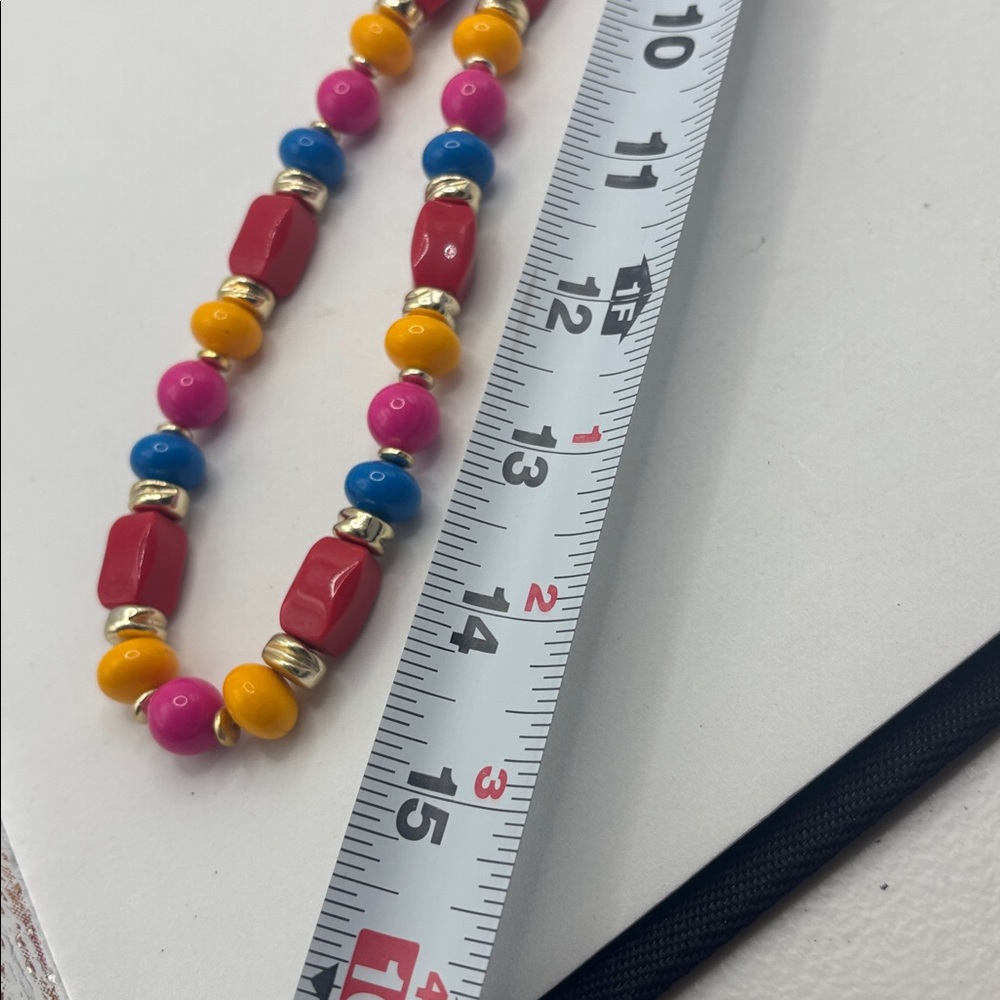 VTG Multi Colorful Beaded Genuine Lucite Necklace Jewel tone gold accents NWT - Picture 5 of 10